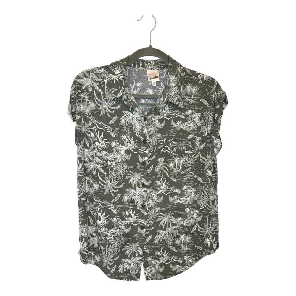 Belle Du Jour Olive Green Palm Print Rayon Camp Shirt Vacation Top Medium